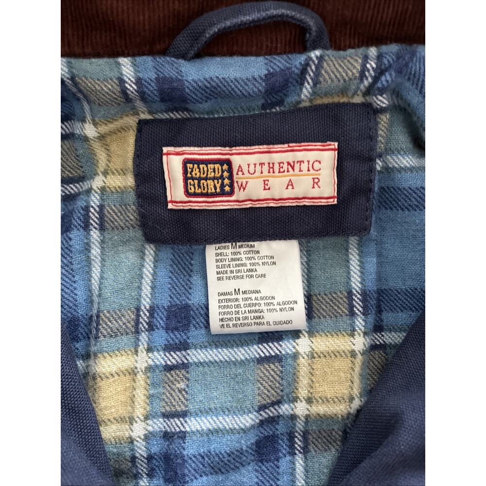 VTG Faded Glory Navy Corduroy Collar Plaid Lined Barn Jacket Women Medium - Picture 7 of 11